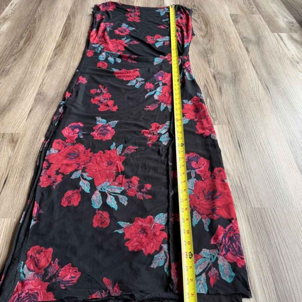 Free People Floral Mesh Maxi Dress Black Red Sleeveless XL‎ Stretch Sexy Cowl